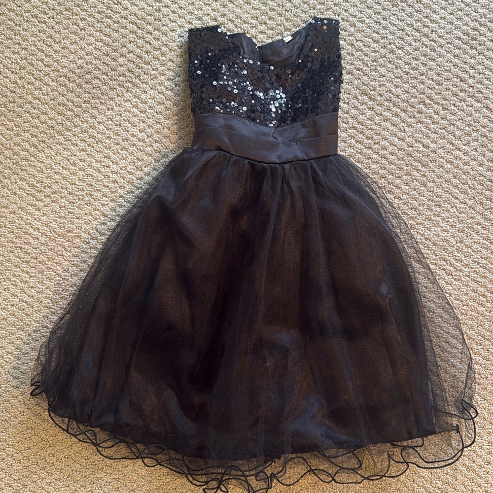 Girls Black Sequin Tulle Party Dress
